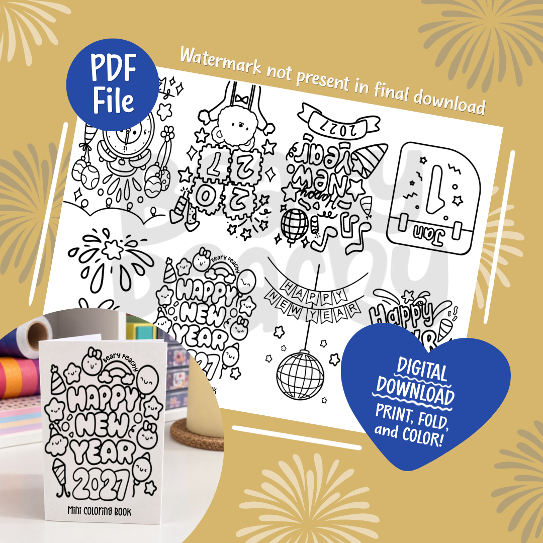 Happy New Year Mini Coloring Book (Printable PDF)