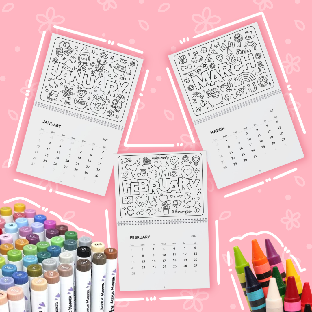 2027 Coloring Wall Calendar (January–December)