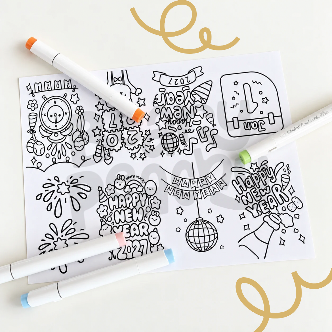 Happy New Year Mini Coloring Book (Printable PDF)